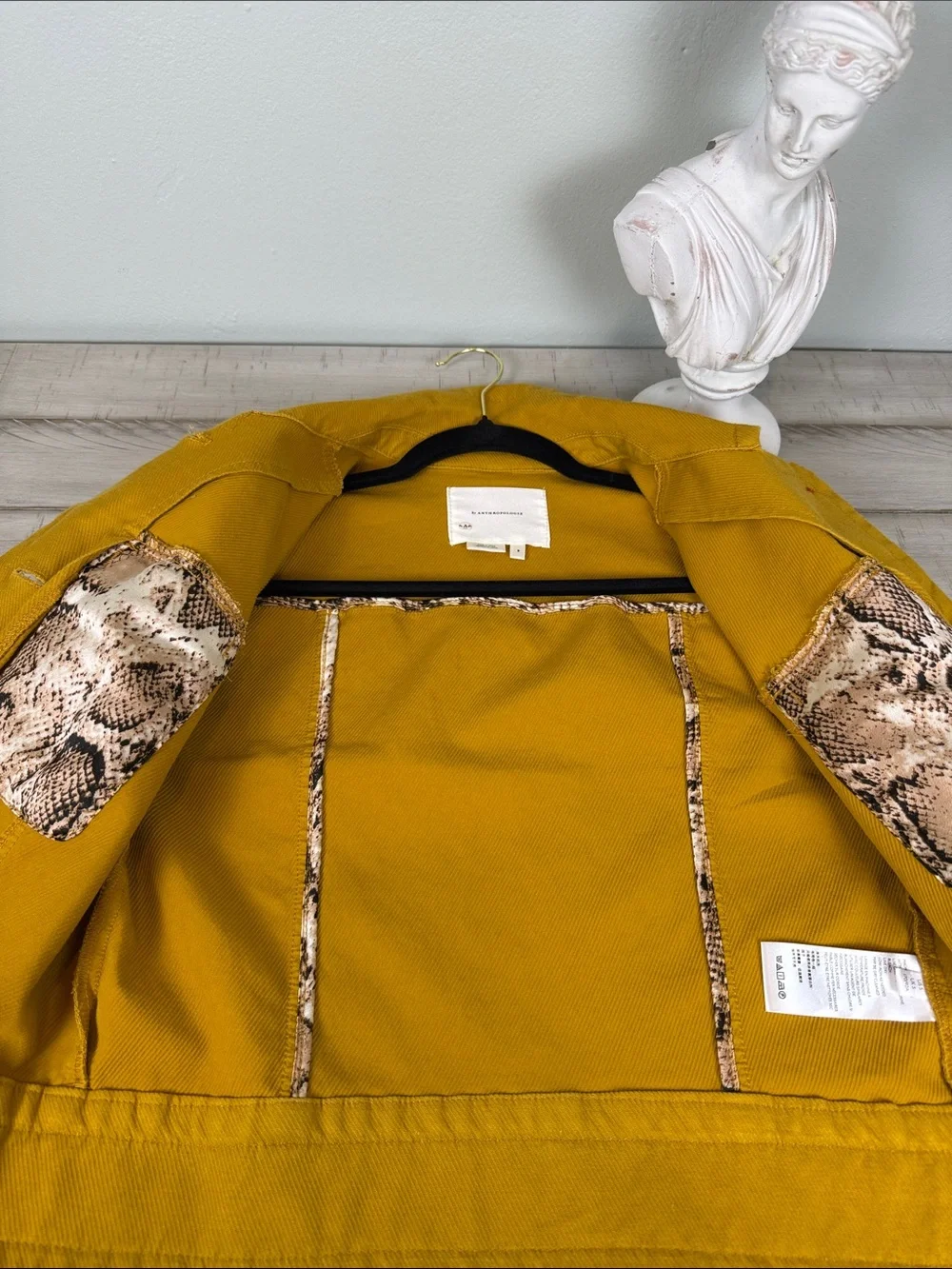 Anthropologie Nora Flounce Sleeved Cropped Trucker Jacket Yellow Size Small